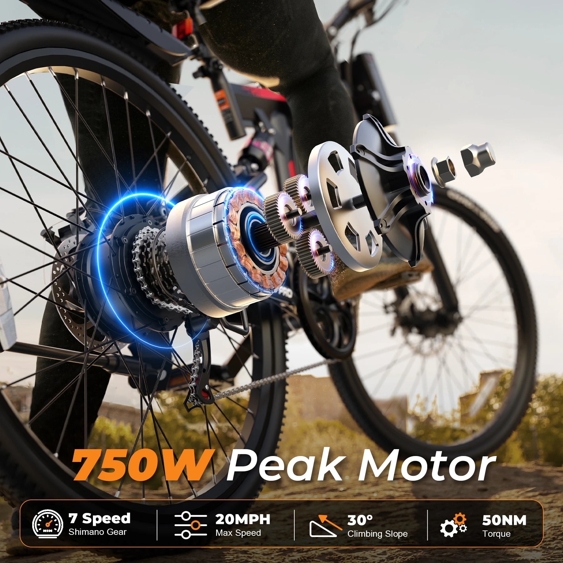 750W Peak Power Electric Road Bicycle, 48V 7.8Ah Battery