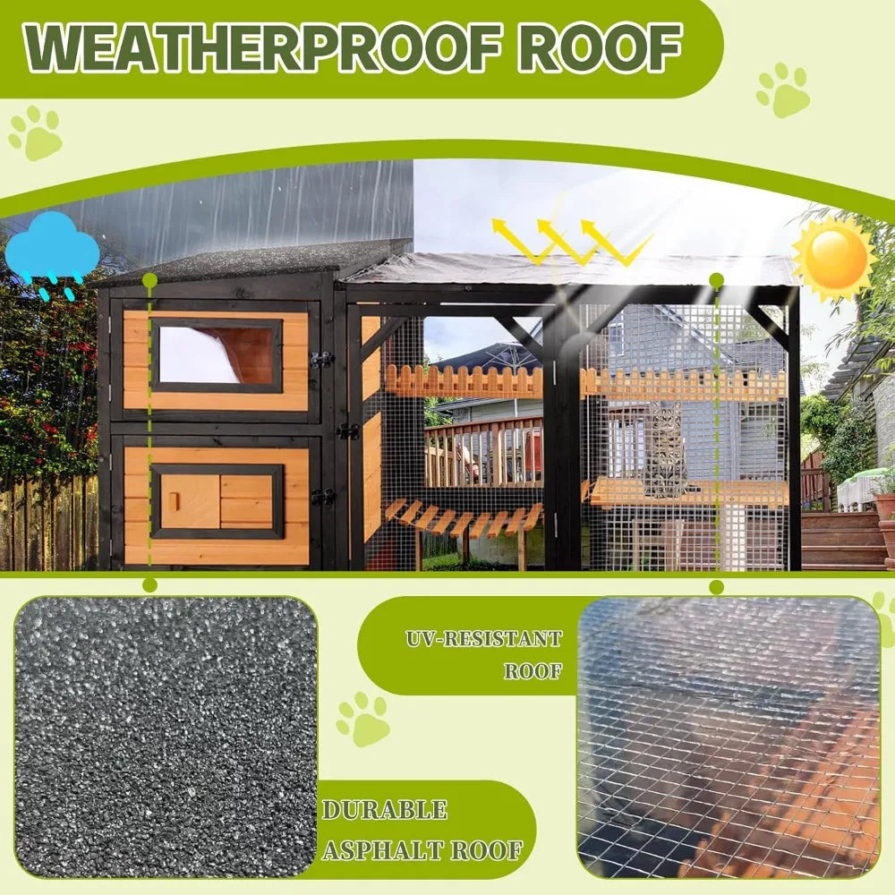 Catio Outdoor Cat Enclosures, Large 4 Tiers Wood Cat House