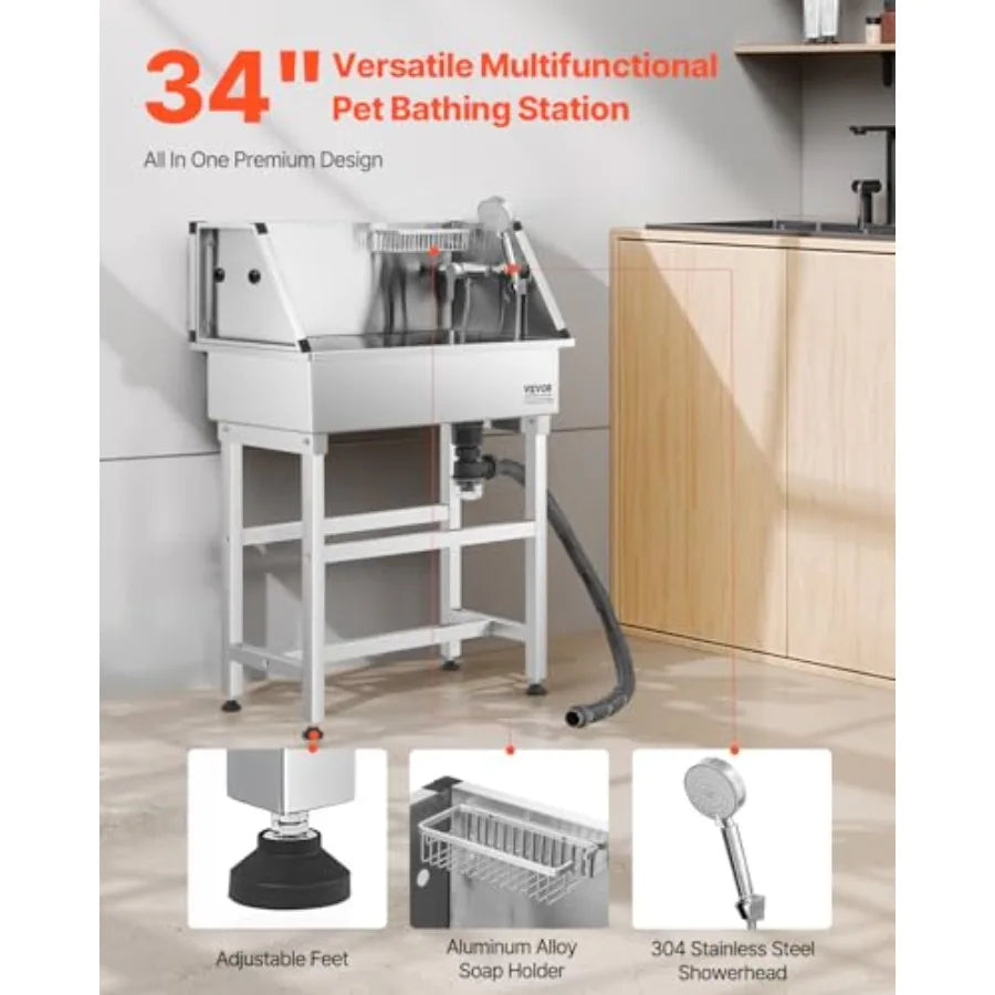 Professional Dog Washing Station 34 Inch Stainless Steel