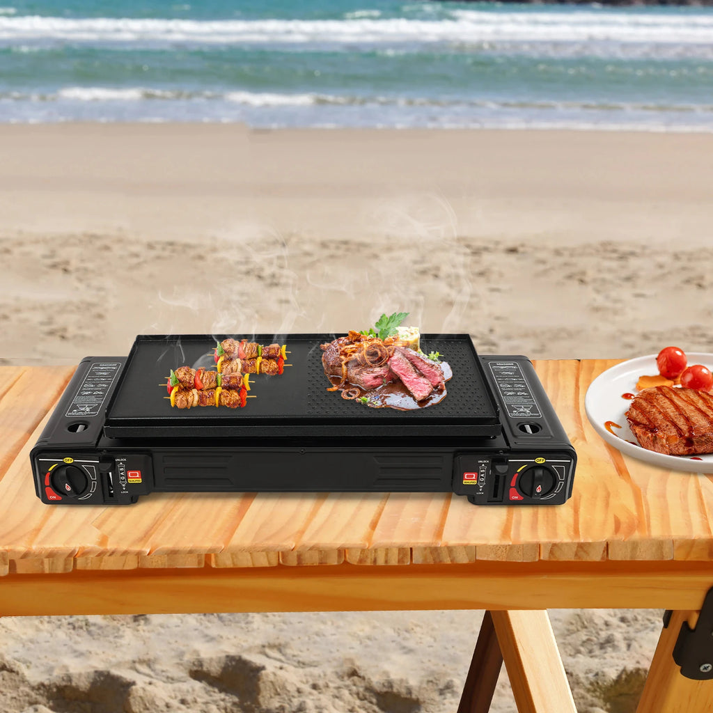 2500W Portable Camping Stove 2 Burners Camping Stove with Baking Tray
