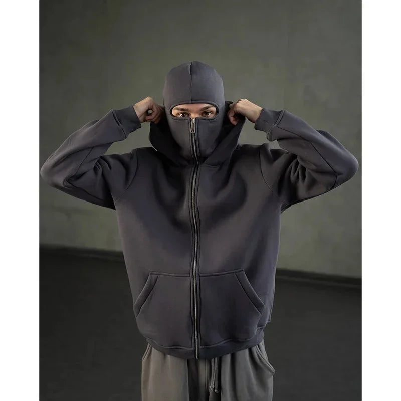 Men's Balaclava Zip Hoodie – Winter Warm Face Mask Jacket