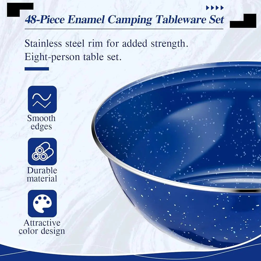 48 Pcs Enamel Camping Tableware And Utensils Set