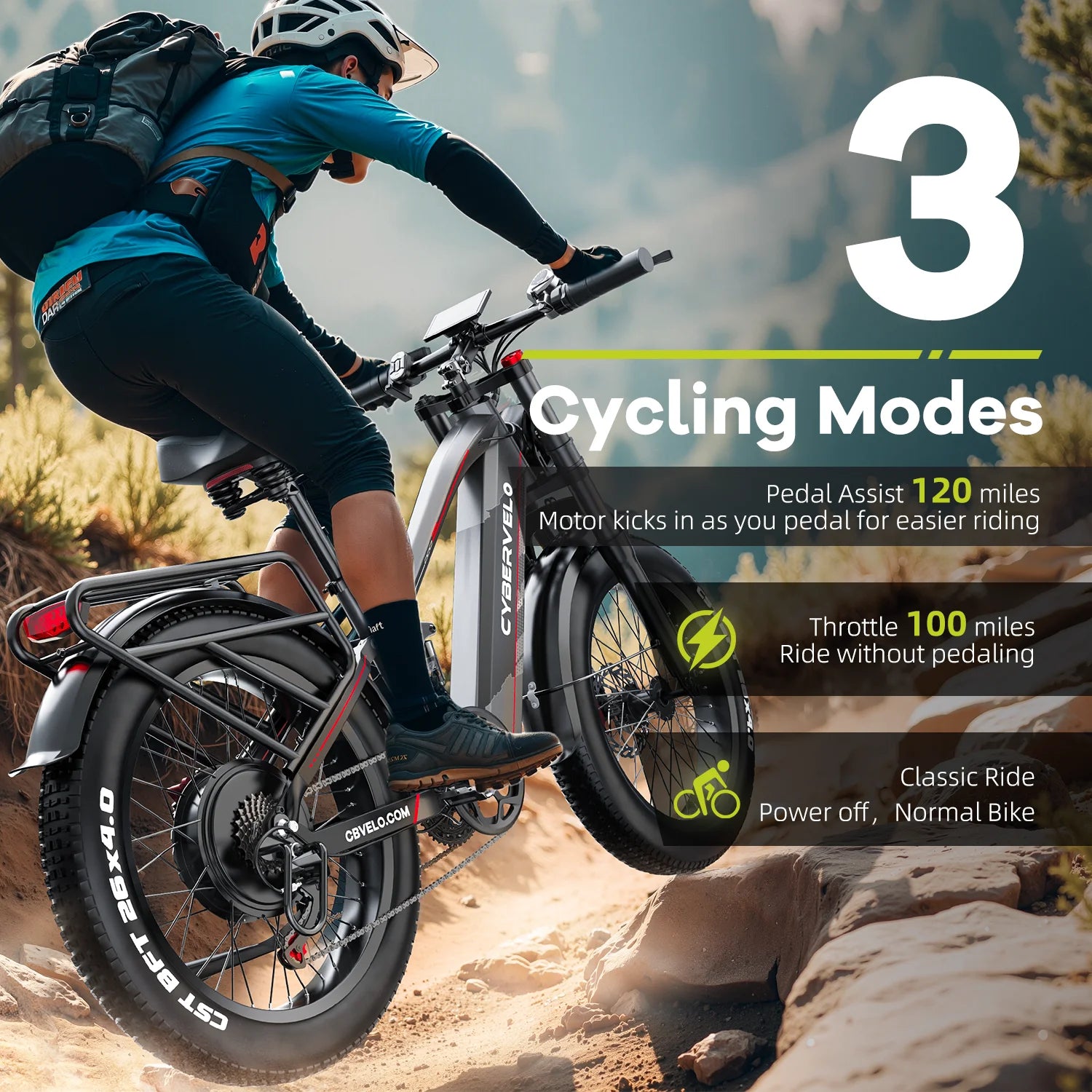 26 Inch Wide Fat Tire Mountain Ebike