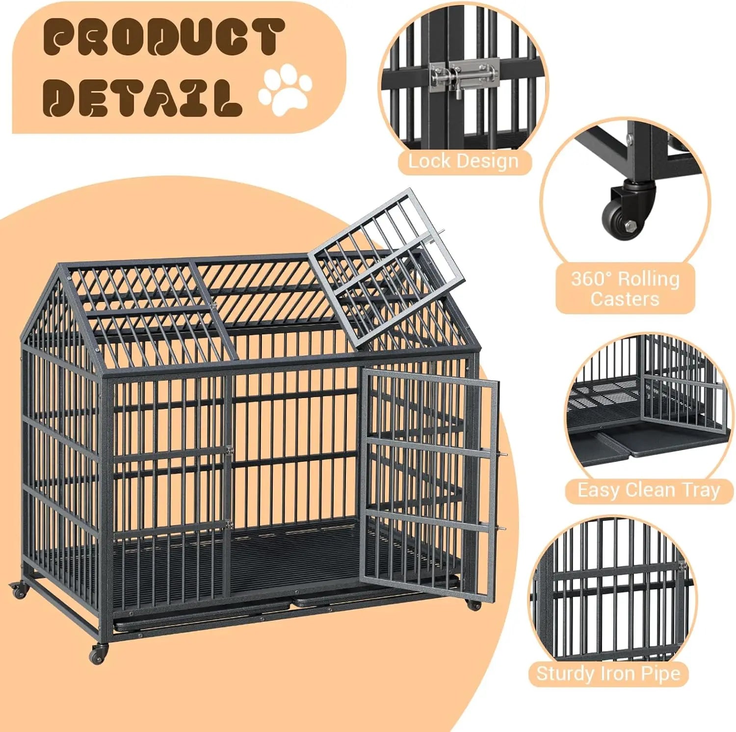 Large Metal Dog Kennel with Roof Top