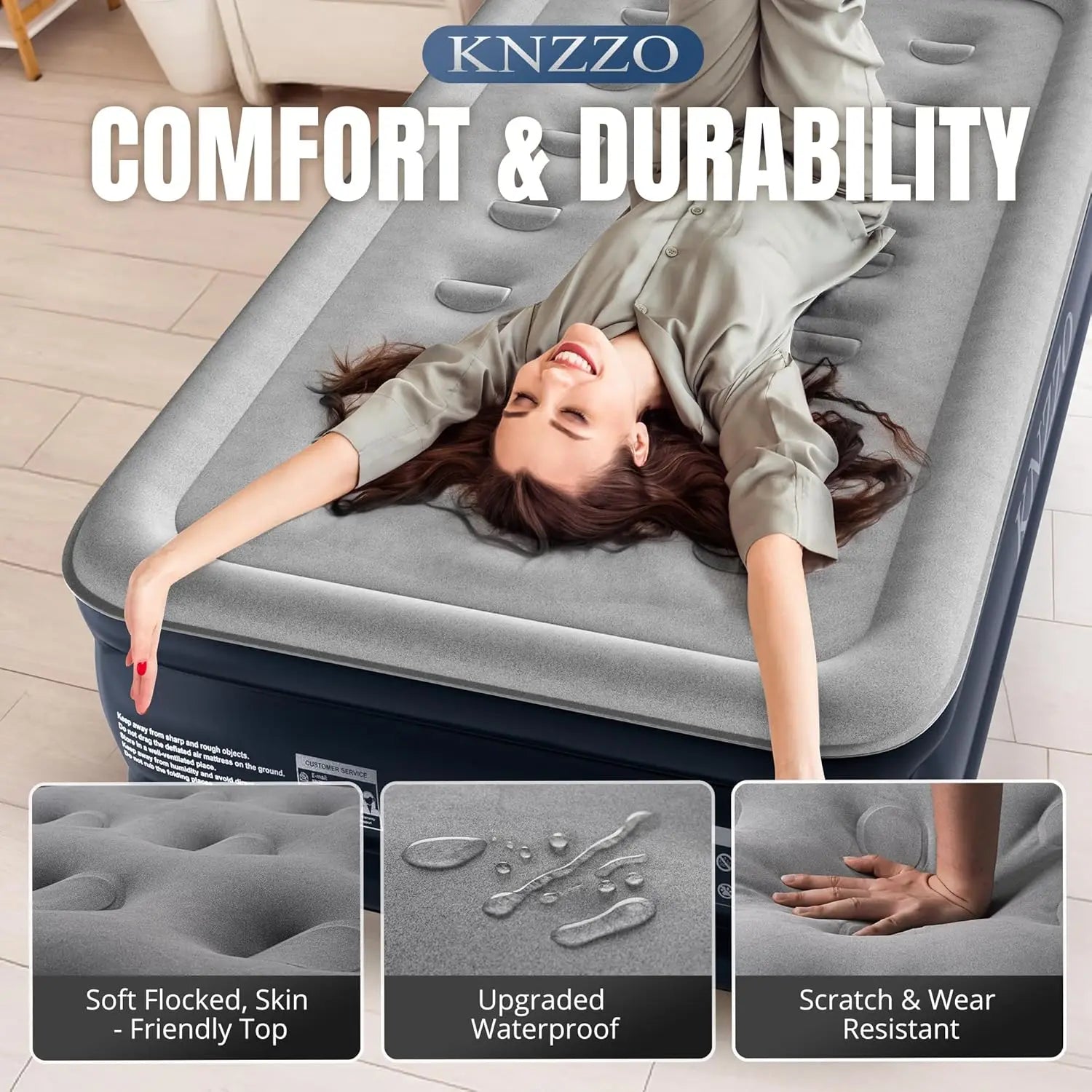 Twin Air Mattress with Built-in Pump, 18" Quick-Inflatable Bed