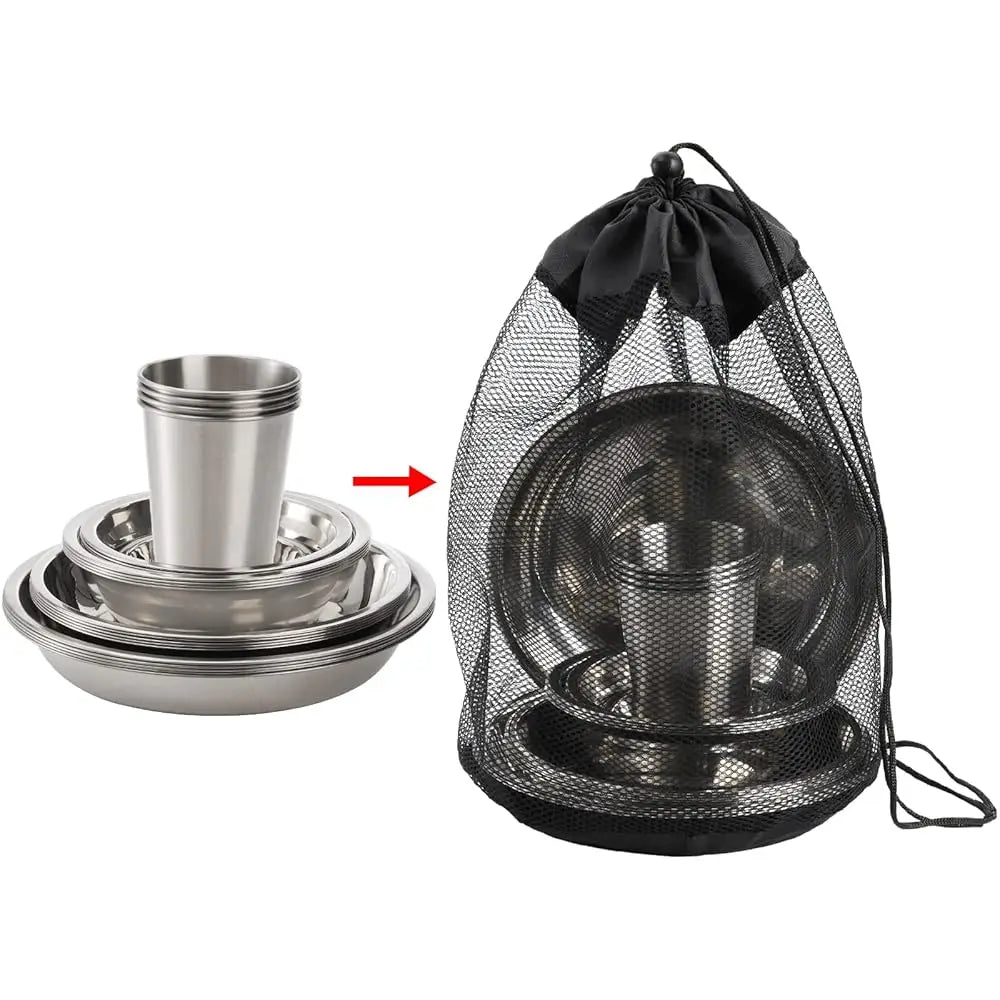 Set Of 26 Stainless Steel Camping Plates And Bowls