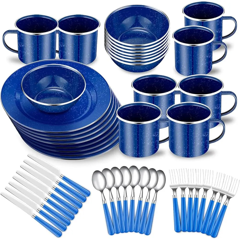 48 Pcs Enamel Camping Tableware And Utensils Set