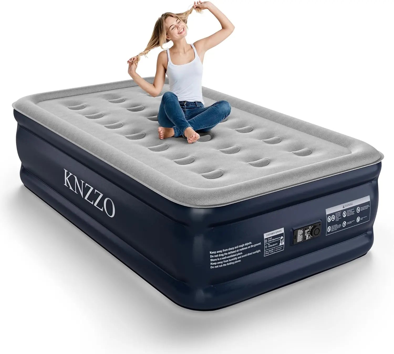 Twin Air Mattress with Built-in Pump, 18" Quick-Inflatable Bed