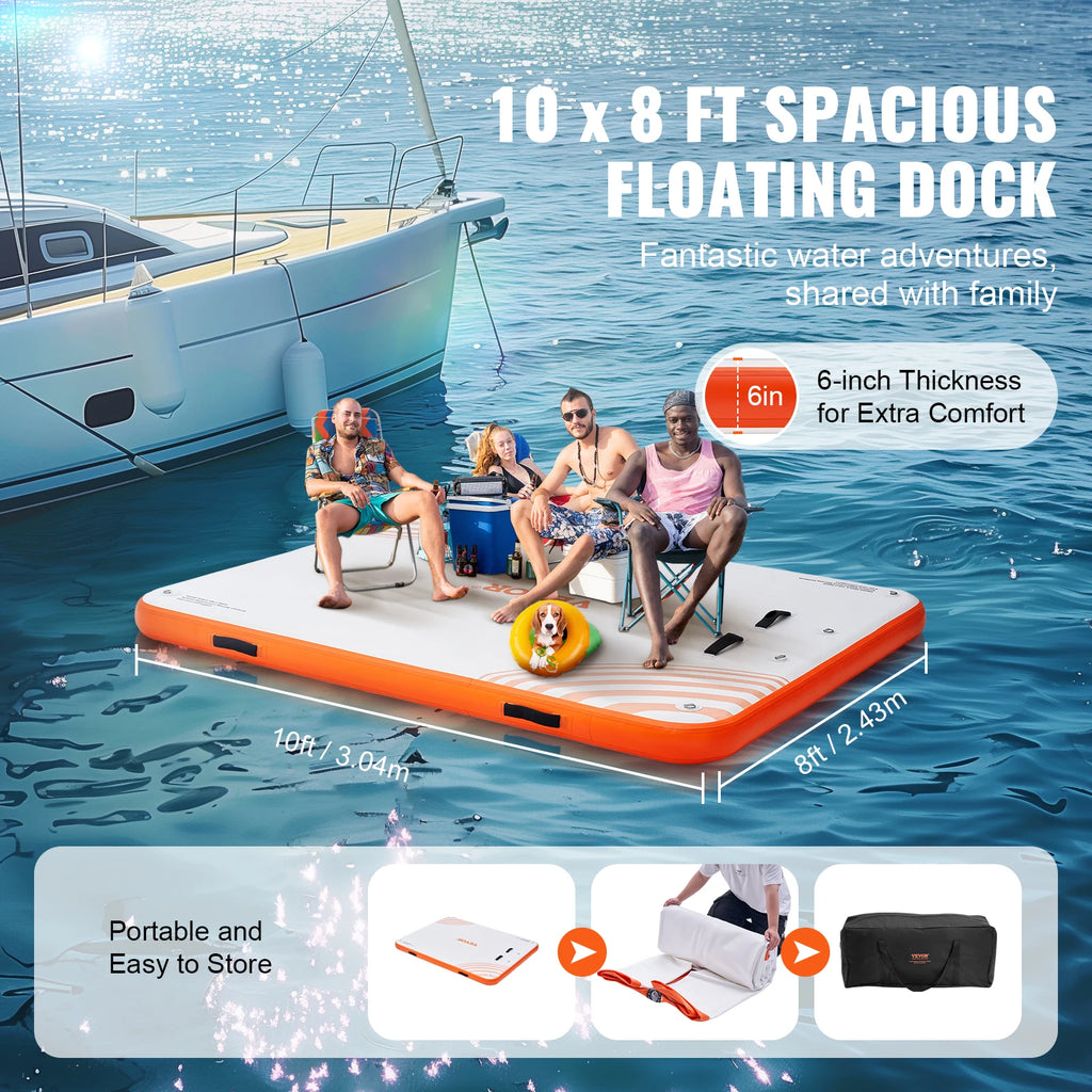 Inflatable Floating Dock 10x8FT Non-Slip