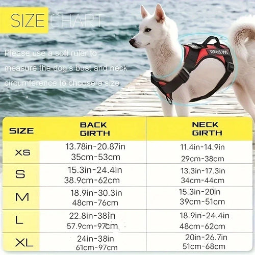 Anti-Pull Tactical Dog Harness with Night Reflective Strips, Heavy-Duty Nylon Military-Grade Vest-Style Leash for Large Dog