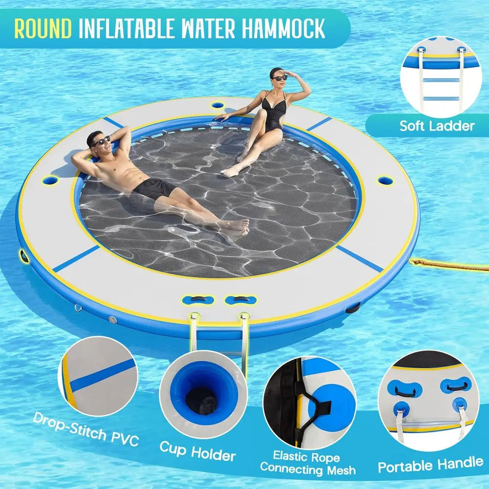 Adults Round Floating Dock Platform with Mesh