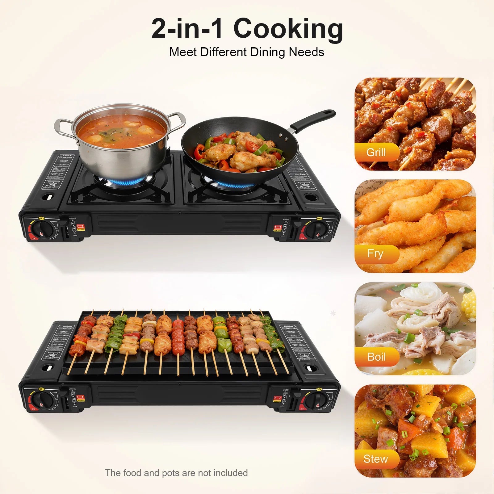 2500W Portable Camping Stove 2 Burners Camping Stove with Baking Tray