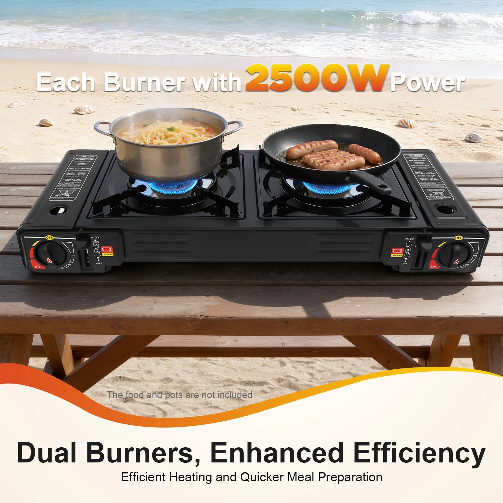 2500W Portable Camping Stove 2 Burners Camping Stove with Baking Tray