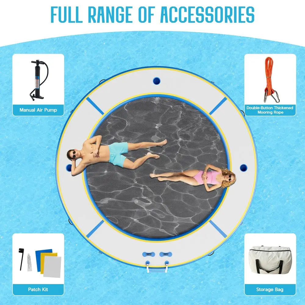 Adults Round Floating Dock Platform with Mesh
