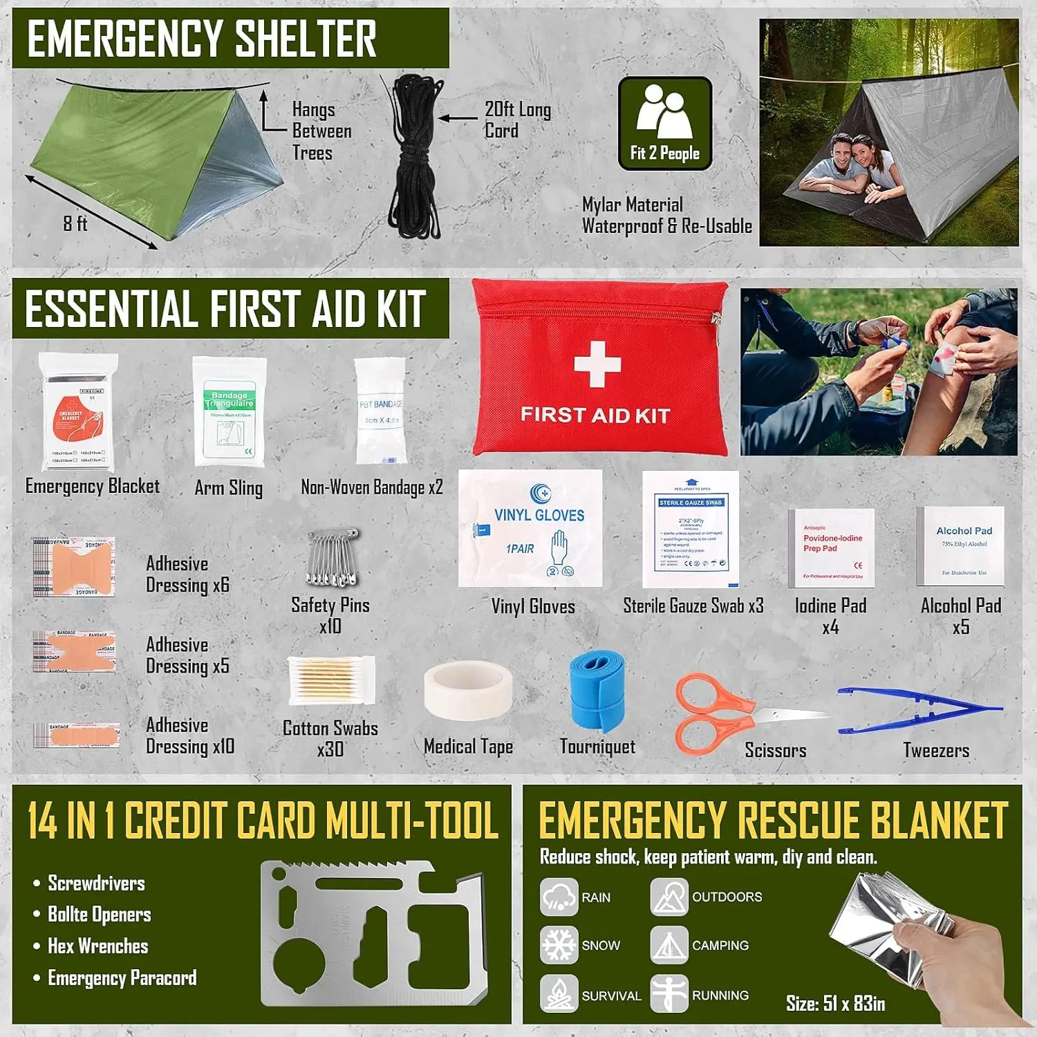 268-Piece Emergency Survival Kit with First Aid