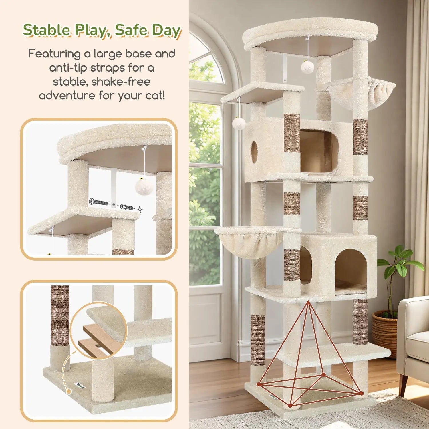 Heavy Duty 74in Cat Tree for Large Cats