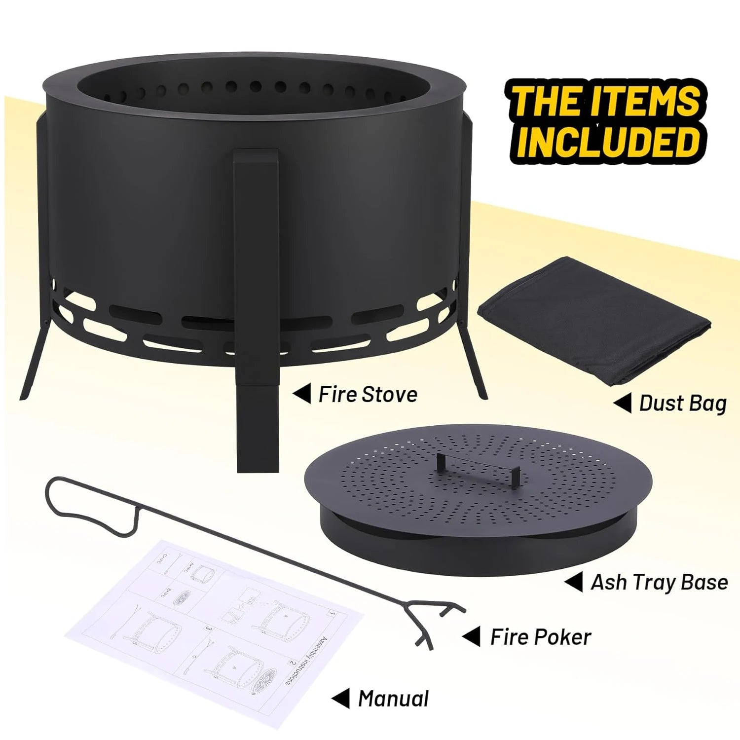 Smokeless Firepit- Low Smoke Outdoor Fire Pit with Folding Feet