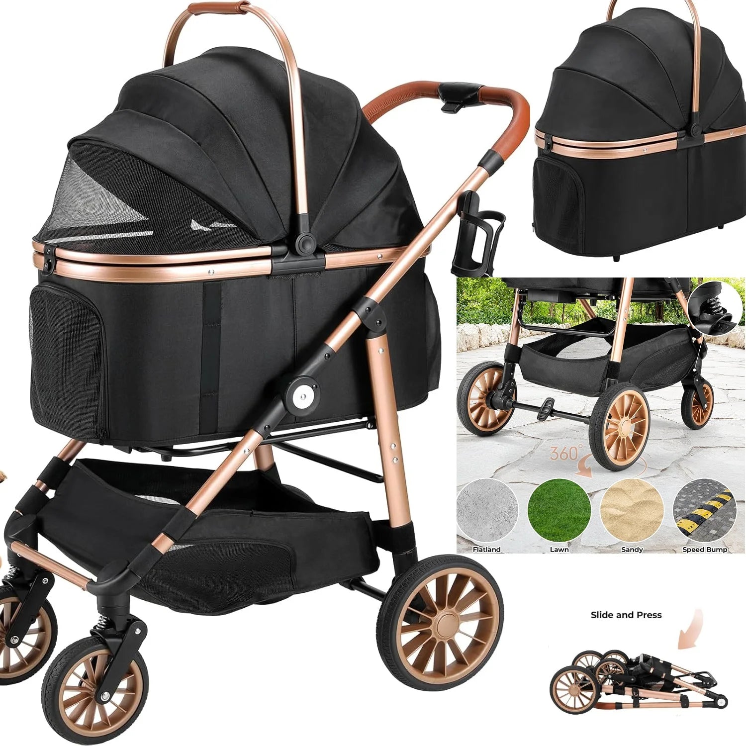 Shock Absorption Dog Buggy Stroller