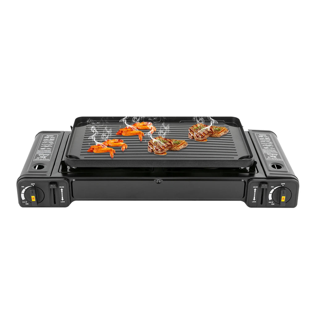 2500W Portable Camping Stove 2 Burners Camping Stove with Baking Tray