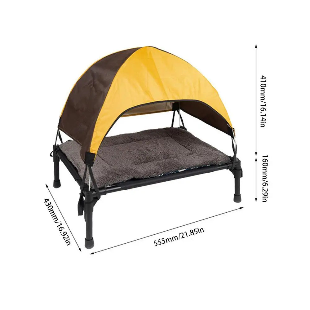 Outdoor Elevated Dog Bed With Foldable Removable Canopy Shade Tent