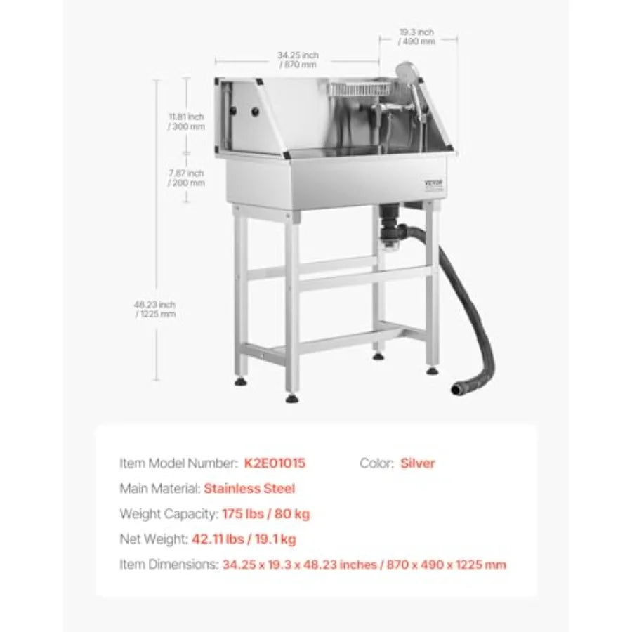 Professional Dog Washing Station 34 Inch Stainless Steel