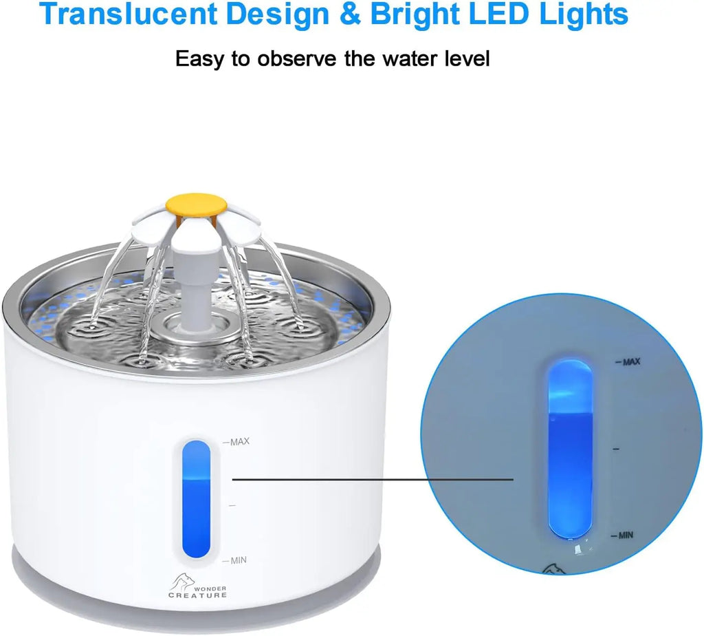 Automatic Pet Water Fountain with LED Light, Stainless Steel