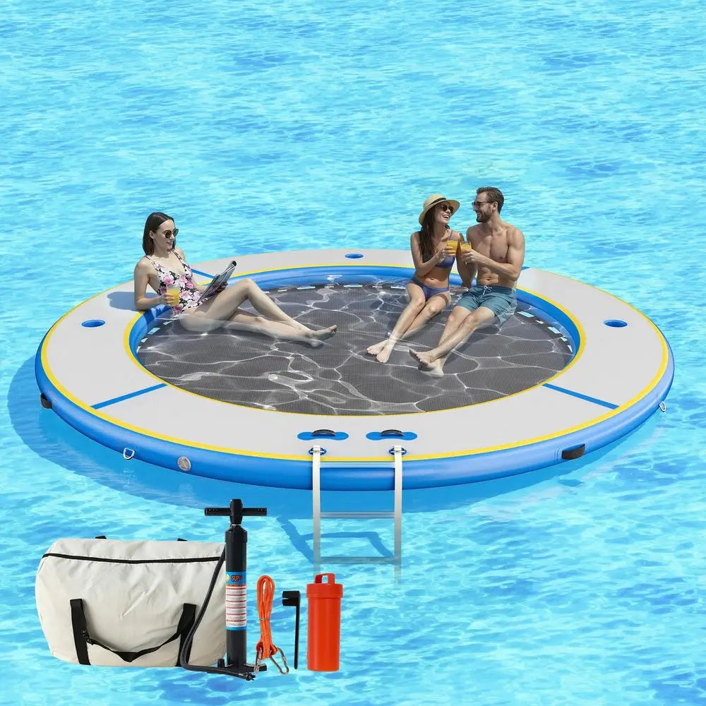 Adults Round Floating Dock Platform with Mesh