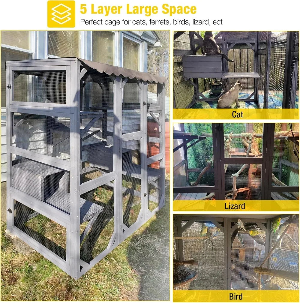 Outdoor Catio Kitty Enclosure with Super Large Enter Door