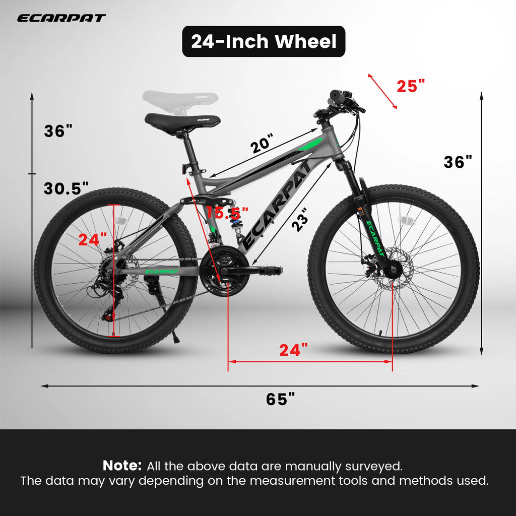 24 Inch Mountain Bike with Full Suspension 21 Speed Shifter Lever