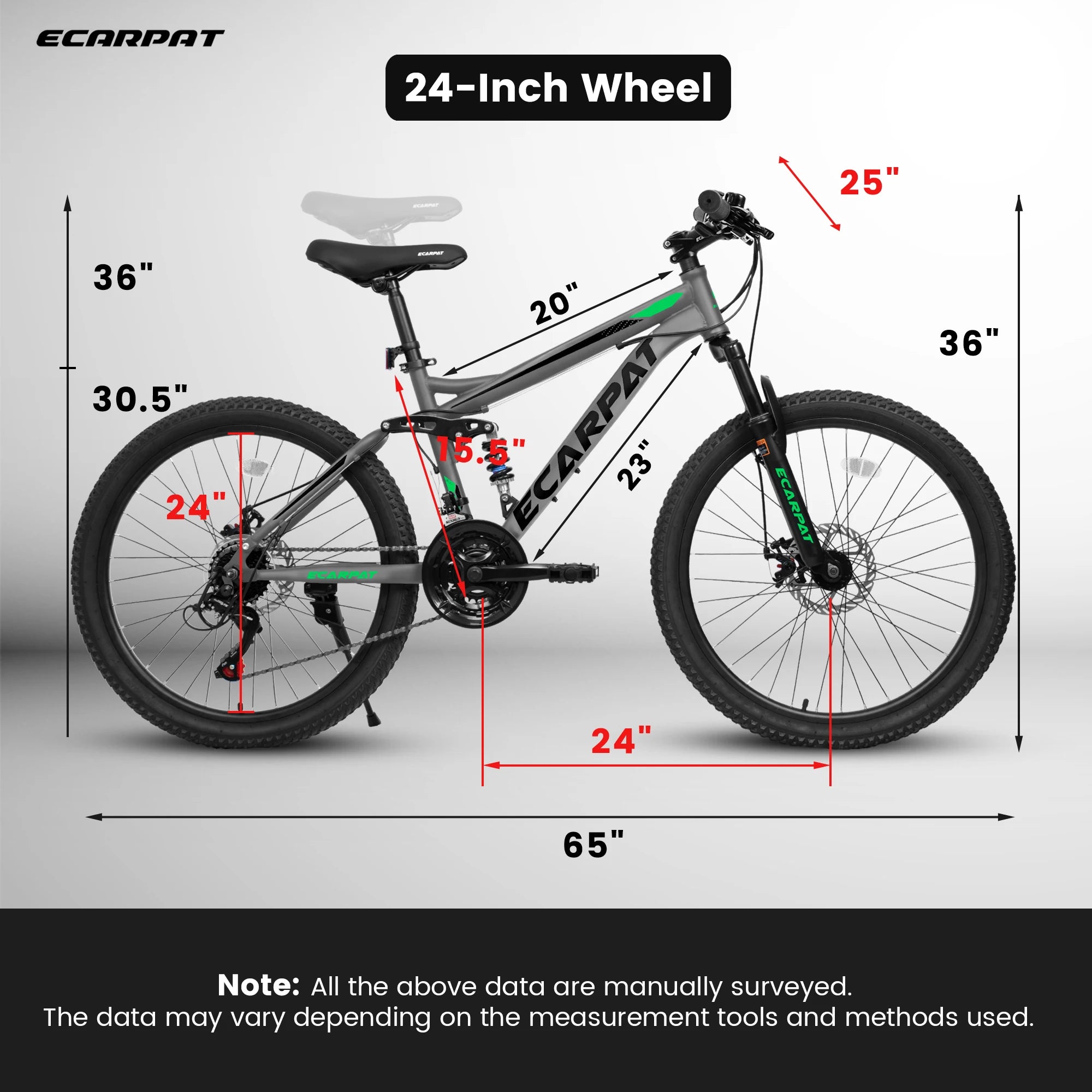 24 Inch Mountain Bike with Full Suspension 21 Speed Shifter Lever