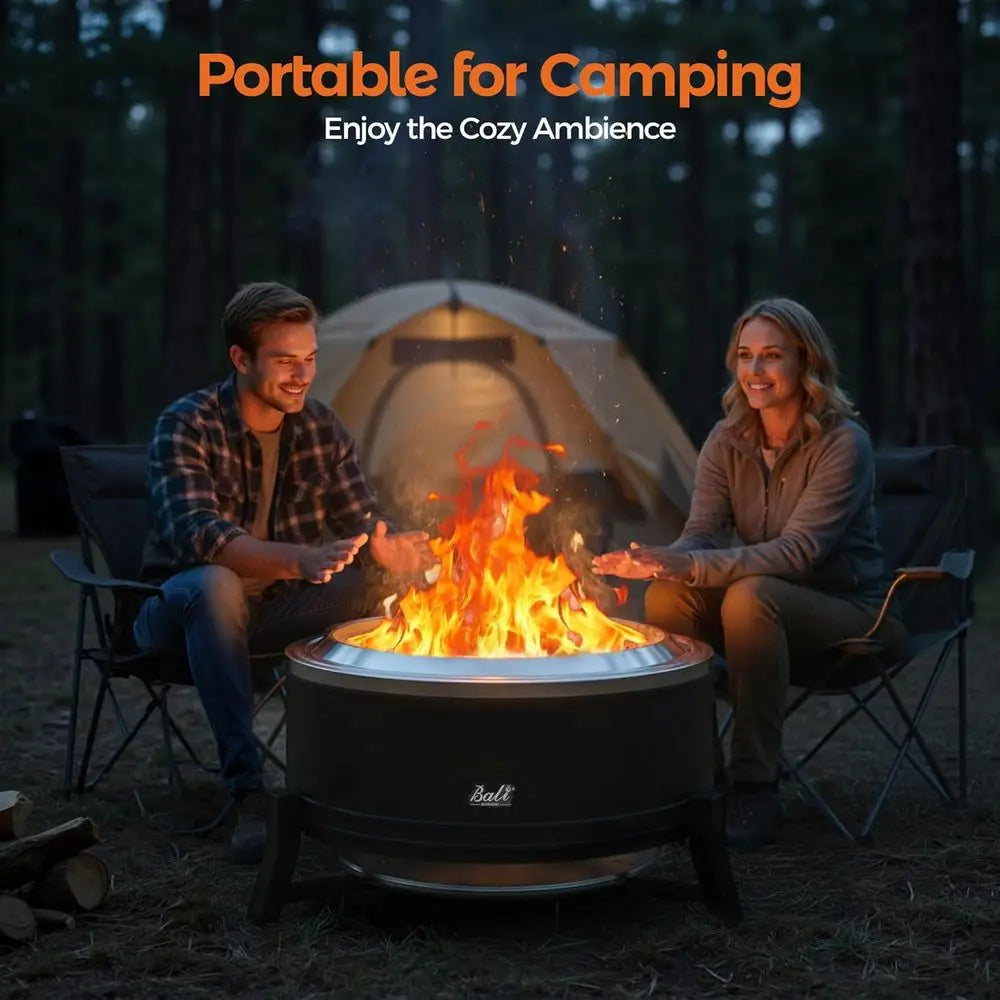 Portable 27 Wood-Burning Outdoor Fire Pit with Ash Pan for Patio Use