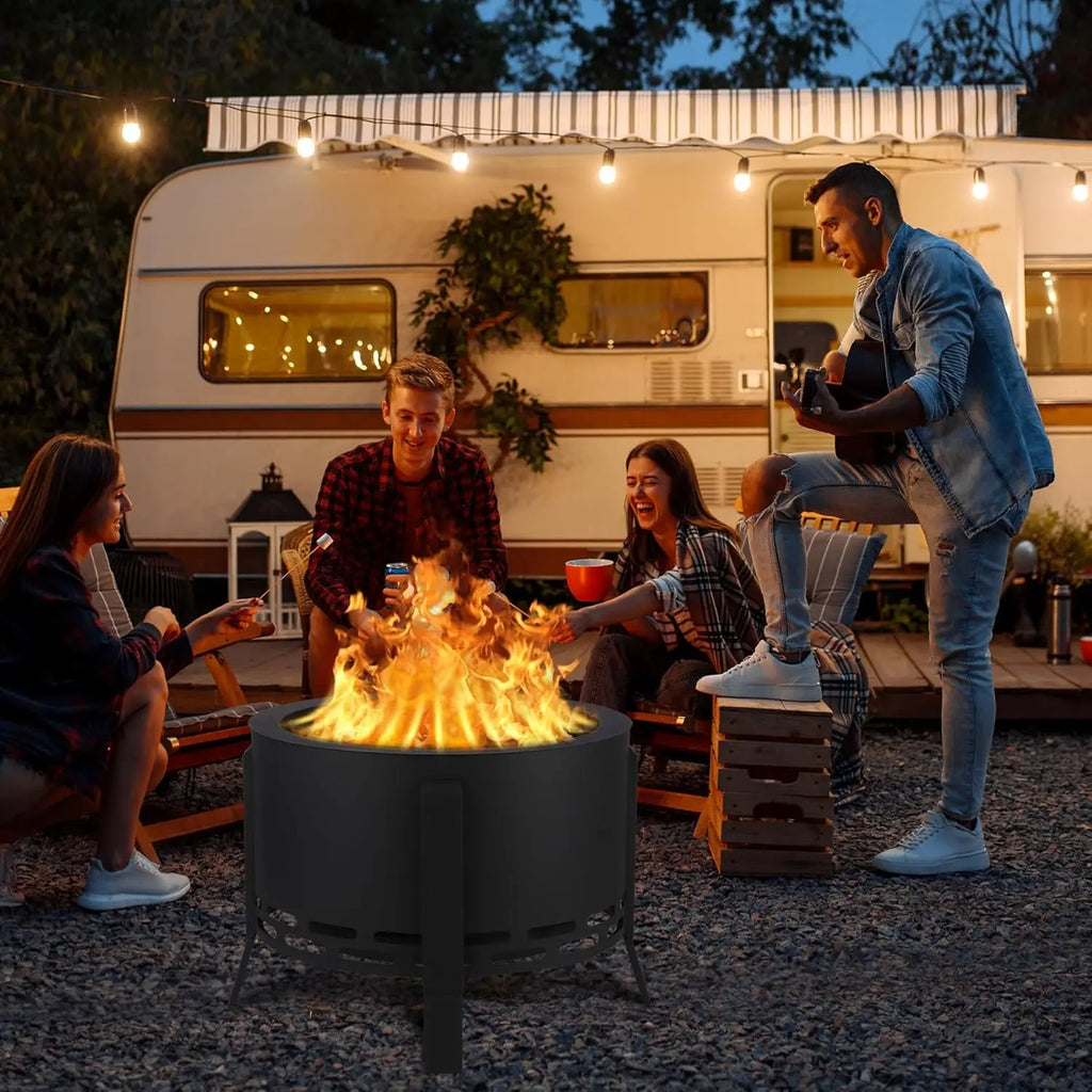 Smokeless Firepit- Low Smoke Outdoor Fire Pit with Folding Feet
