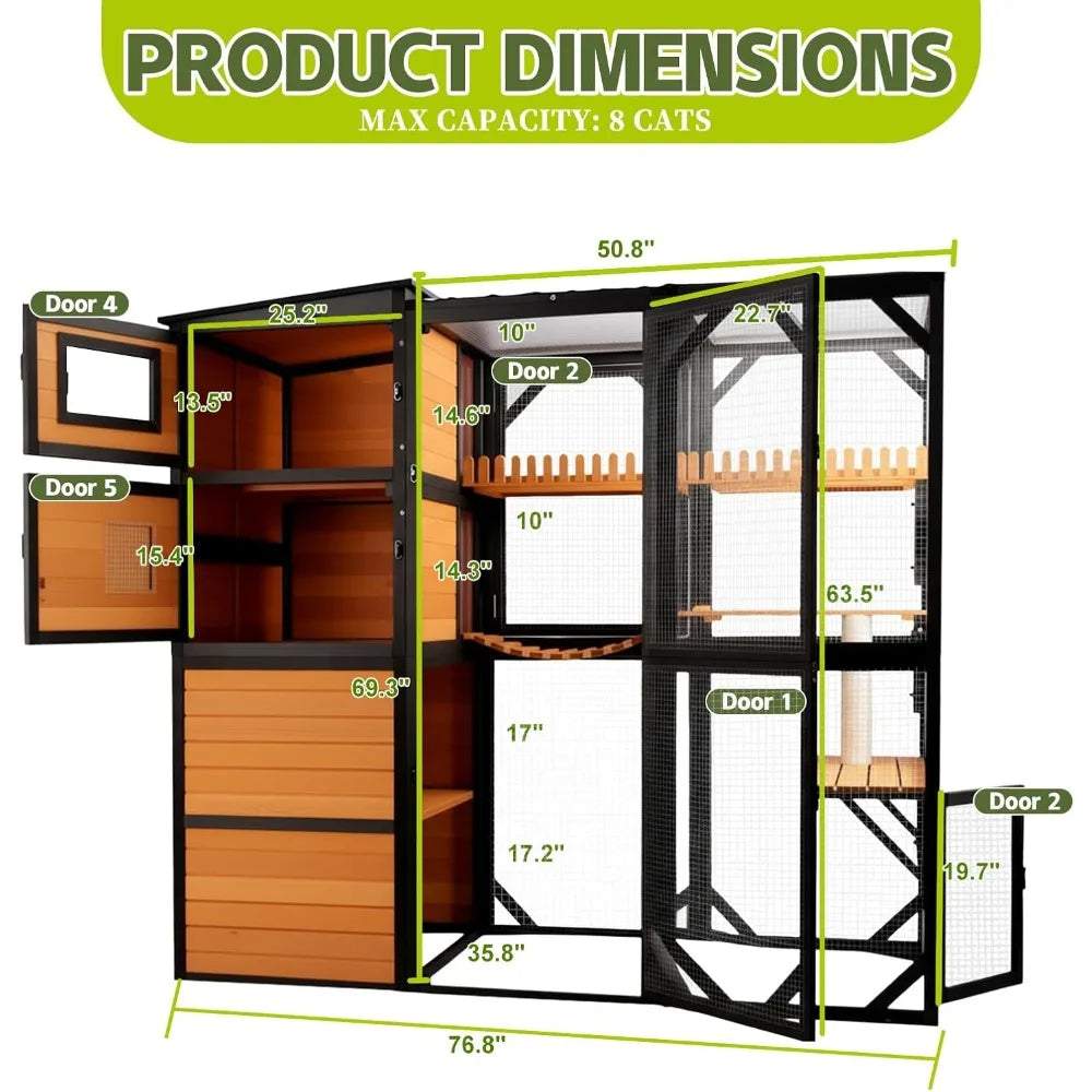 Catio Outdoor Cat Enclosures, Large 4 Tiers Wood Cat House