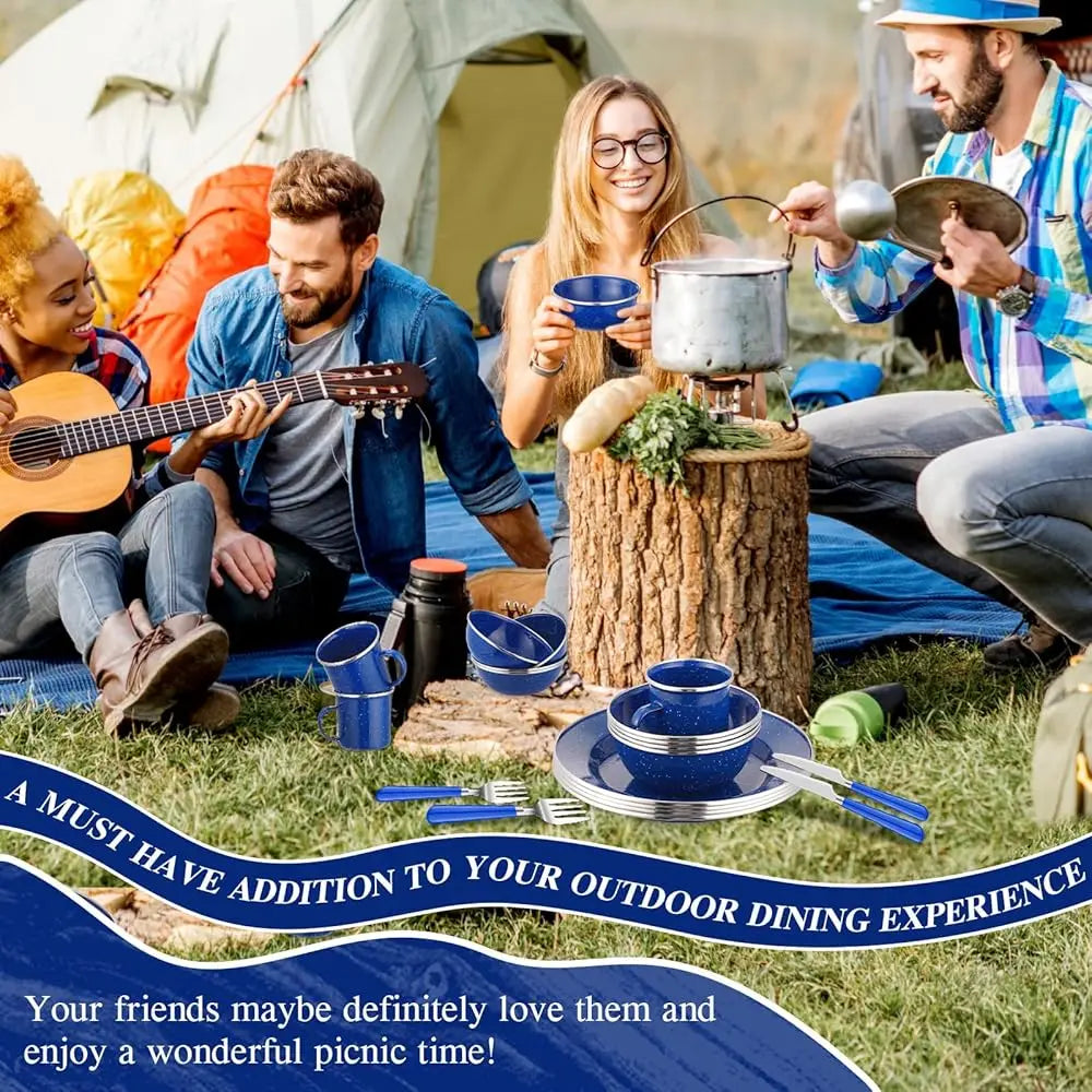 48 Pcs Enamel Camping Tableware And Utensils Set