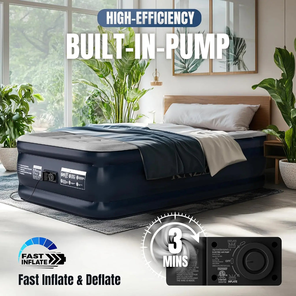 Twin Air Mattress with Built-in Pump, 18" Quick-Inflatable Bed