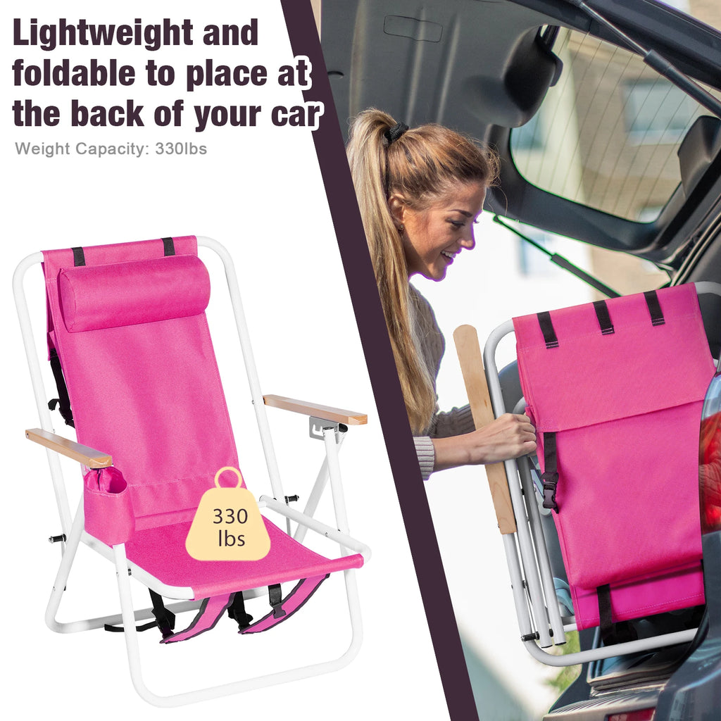 Folding Beach Chair, 4 Position Portable Backpack