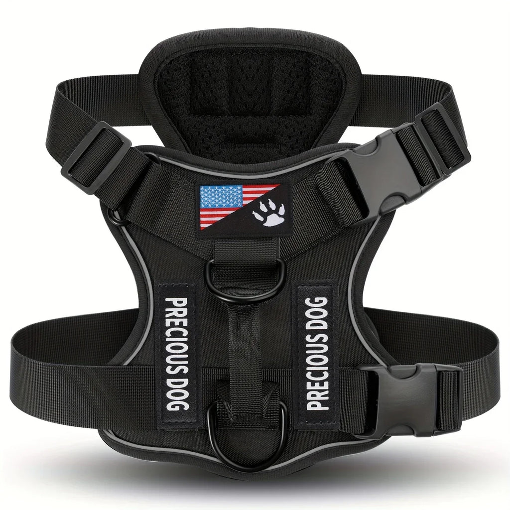 Anti-Pull Tactical Dog Harness with Night Reflective Strips, Heavy-Duty Nylon Military-Grade Vest-Style Leash for Large Dog