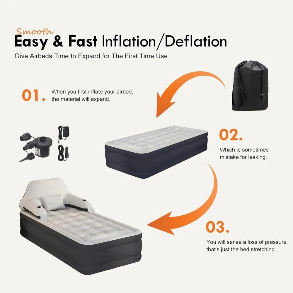 Twin Size Air Mattress with Headboard and Pump