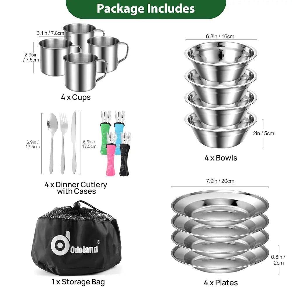 29Pcs Stainl Steel Utensils Camping Tableware Kit
