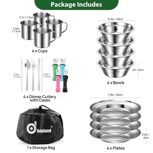 29Pcs Stainl Steel Utensils Camping Tableware Kit