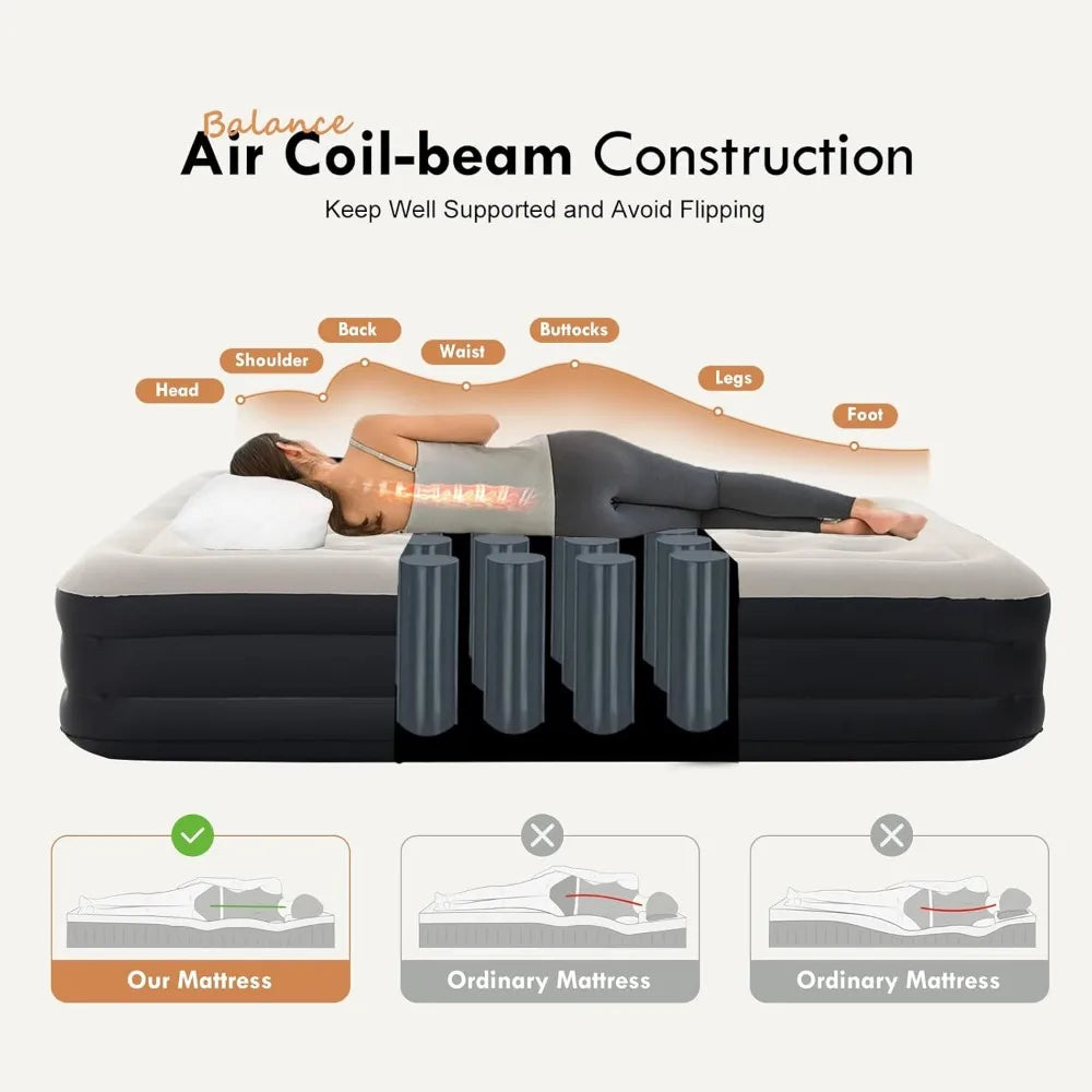 Twin Size Air Mattress with Headboard and Pump