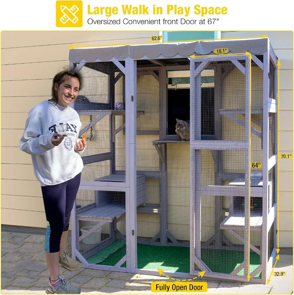 Outdoor Catio Kitty Enclosure with Super Large Enter Door