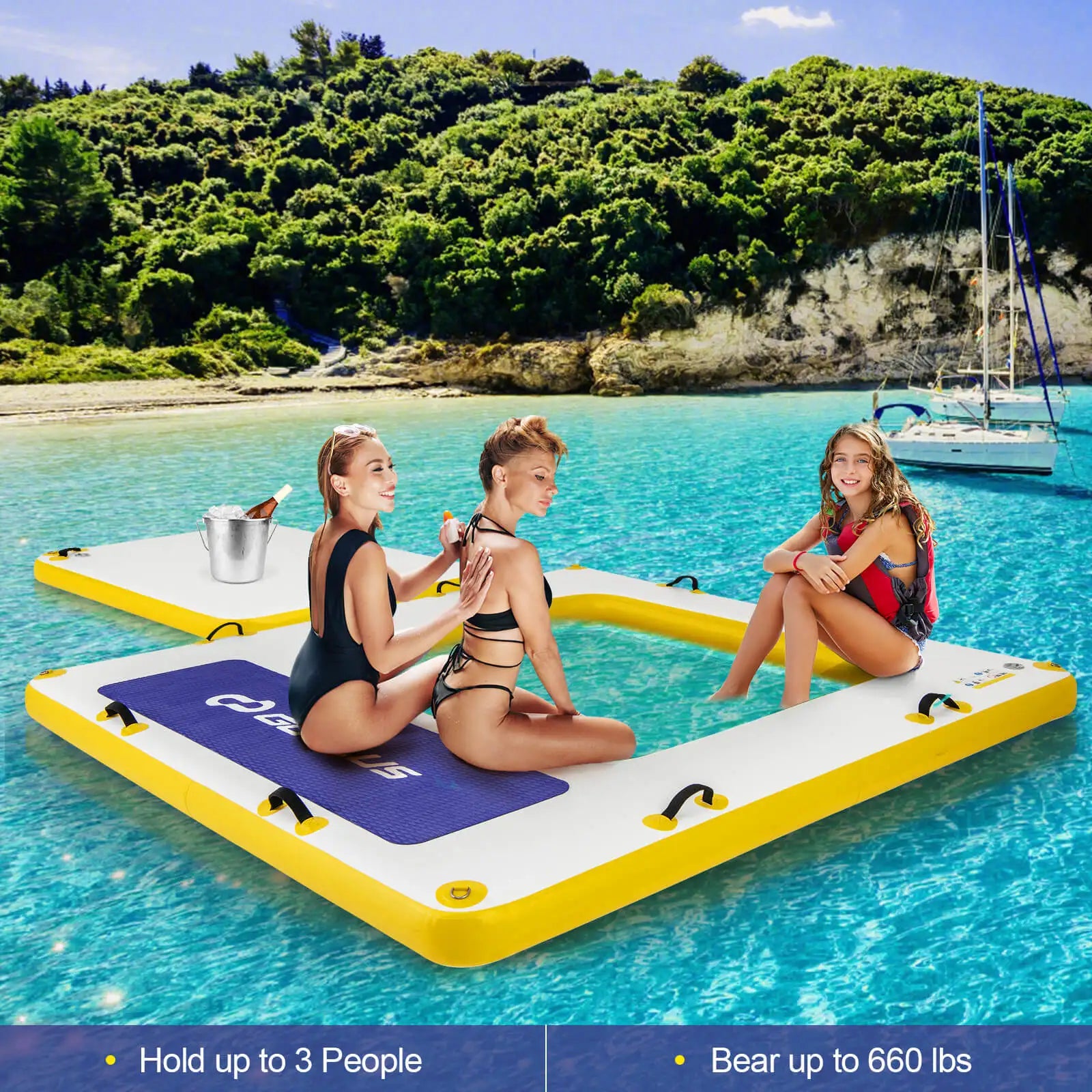 Inflatable Floating Dock w/ Mesh Swim Lounge