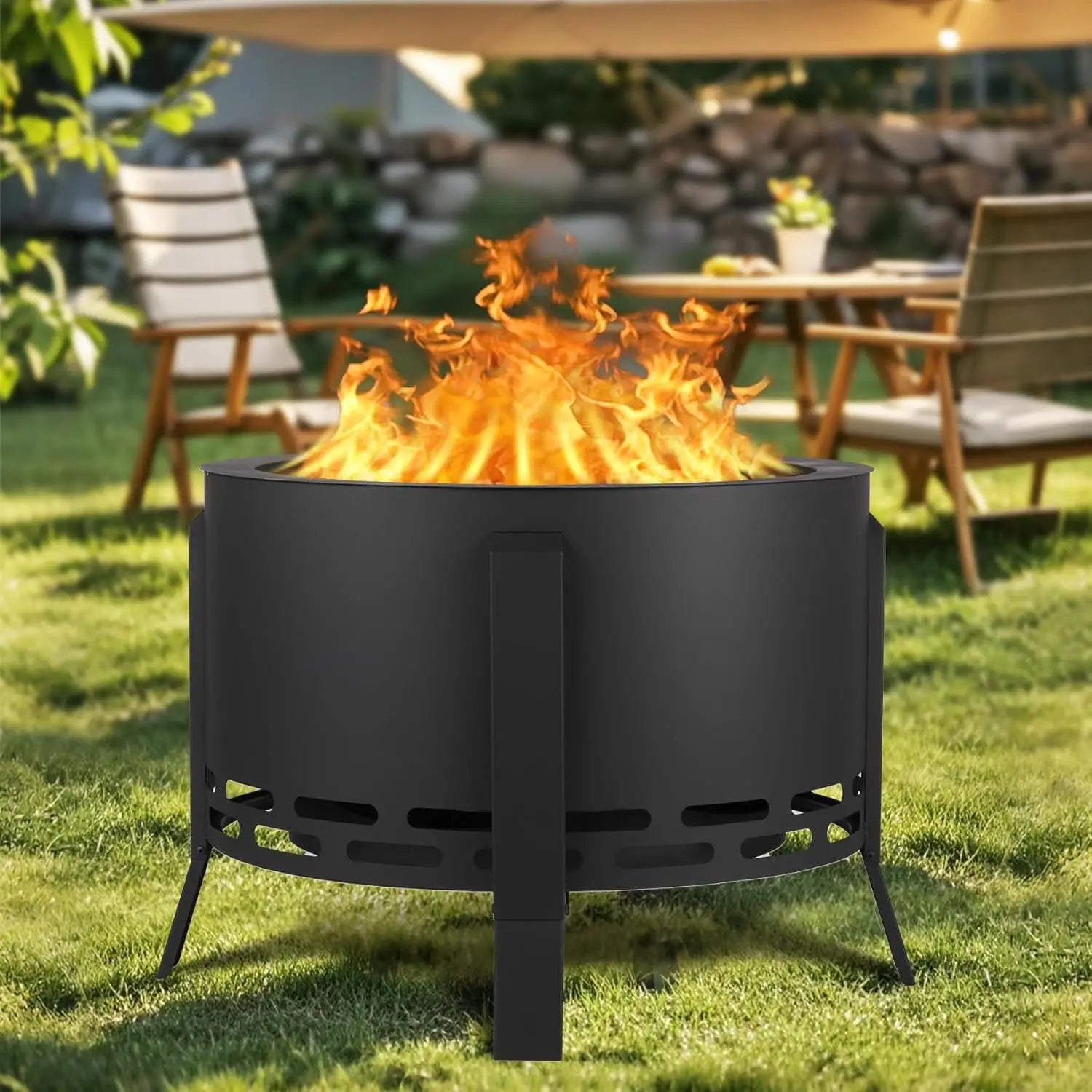Smokeless Firepit- Low Smoke Outdoor Fire Pit with Folding Feet