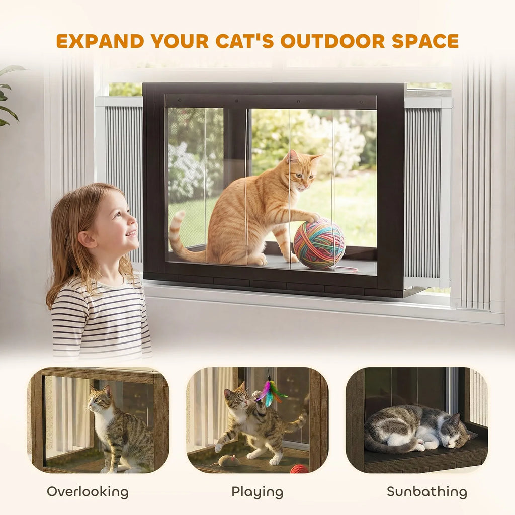 Window Catio Outdoor Cat Enclosure Adjustable 25"–41", Black