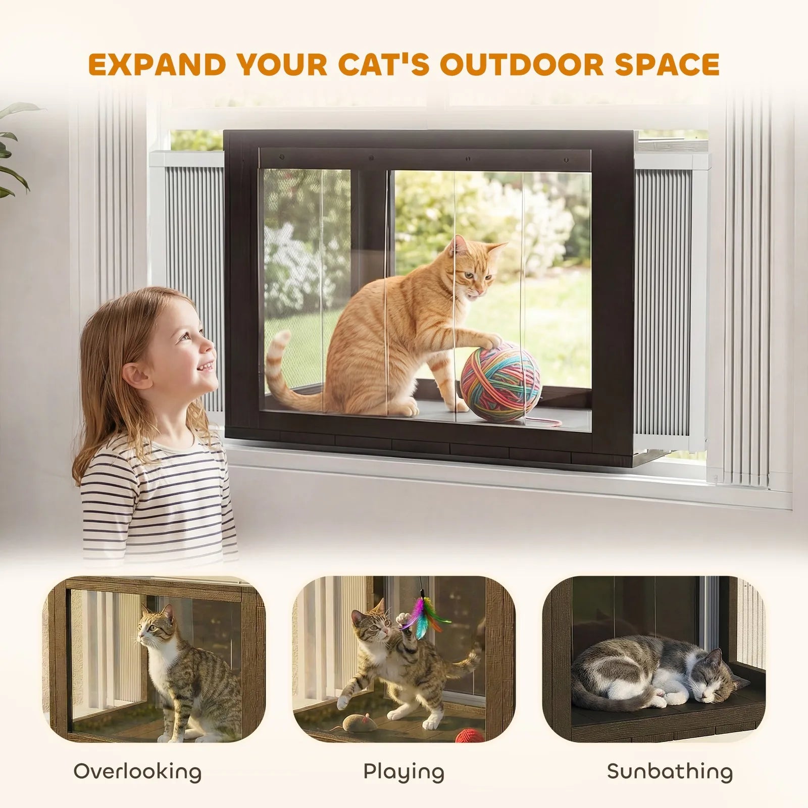 Window Catio Outdoor Cat Enclosure Adjustable 25"–41", Black
