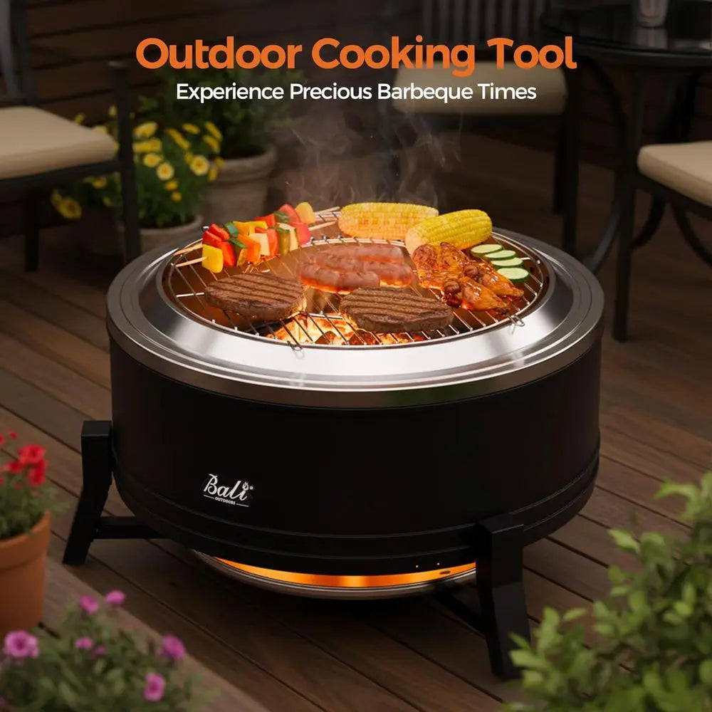 Portable 27 Wood-Burning Outdoor Fire Pit with Ash Pan for Patio Use