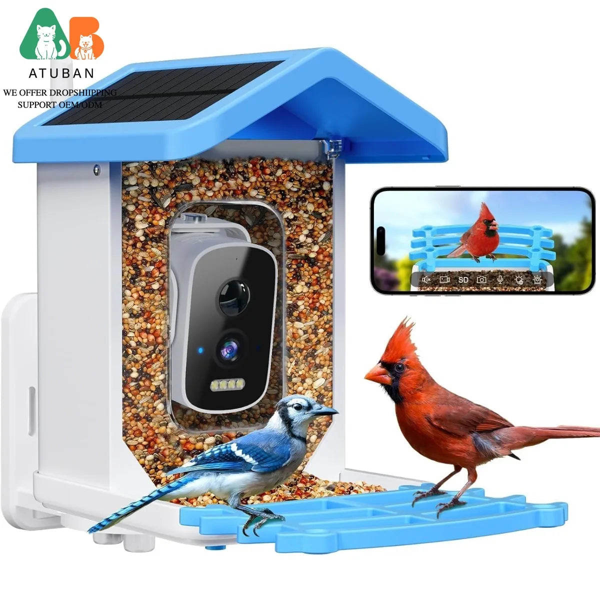 ATUBAN Smart Bird House with Camera and solar