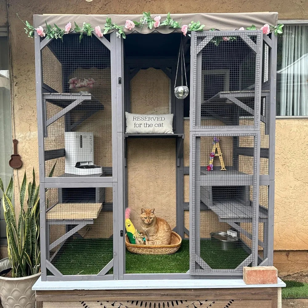 Outdoor Catio Kitty Enclosure with Super Large Enter Door