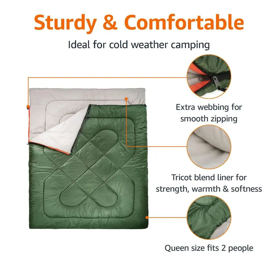 40F Cold Weather Two Person Sleeping Bag for Outdoor Camping